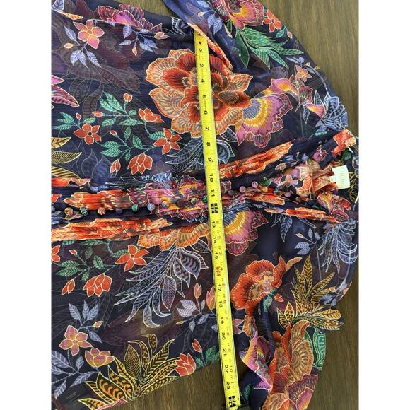 Johnny Was Jade Octavia Floral Silk Blouse Womens Large Oriental Semi Sheer - Picture 12 of 16